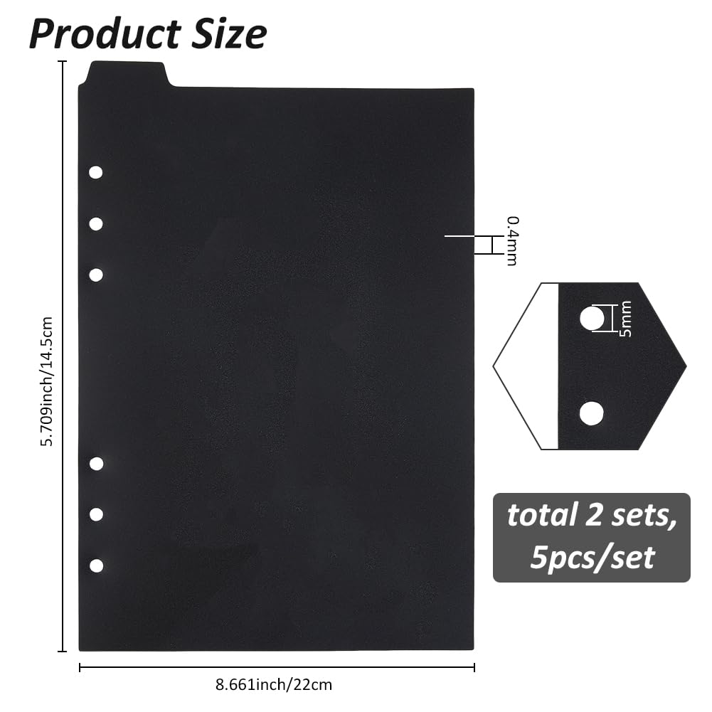SUPERFINDINGS 2 Sets 10 Sheets A5 Index Binder Dividers Black Plastic 6 Ring Binder Dividers Binder 5-Tab Binder Dividers Index Dividers with Top Tabs for Loose Leaf Binders - Image 2
