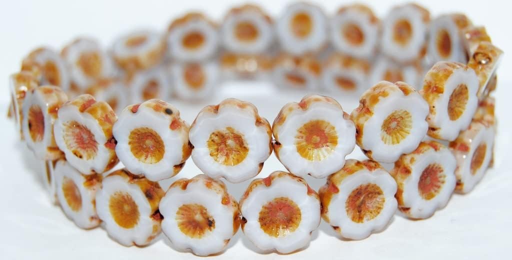 30 pcs Table Cut Round Beads Hawaii Flowers, (17025 43400), Glass, Czech Republic, Size 16 mm (0.63 in)