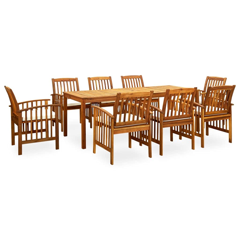 Juego de comedor de jardín de madera de acacia maciza, 8 sillas con cojines acolchados, acabado al aceite, fácil de limpiar, para patio y jardín (9 piezas)
