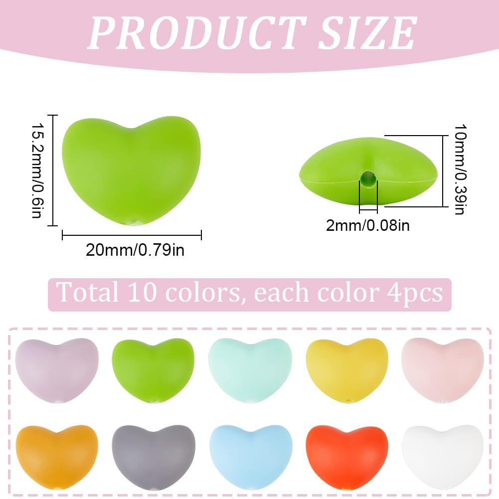 SUNNYCLUE 1 Box 40Pcs 10 Colours Hearts Silicone Beads Heart Shaped Beads Loose Multicolor Valentine's day Orange Purple Pink White Love Beads for jewellery Making Necklace Keychains Wedding Beginners - Image 2