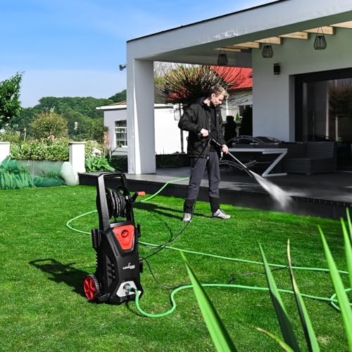 Lehmann LGAPW-3019 Profi Hochdruckreiniger mit Induktionsmotor, 3000 W, Ansaugfunktion, 492 l/h Fördermenge, 12 Meter Schlauch, Kompakter Flächenreiniger mit Reinigungsmittelbehälter inkl. Zubehör