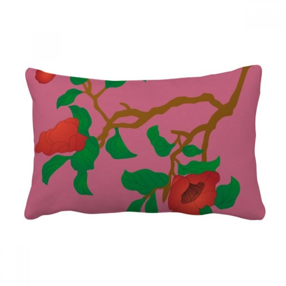 Coussin de décoration fleur rouge vert grand format 16x24 avec insert inclus