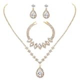 Bride Crystal Necklace Earrings Set Bridal Wedding Jewelry Sets Rhinestone Choker Necklace Prom Costume Jewelry Set for Women and Brides