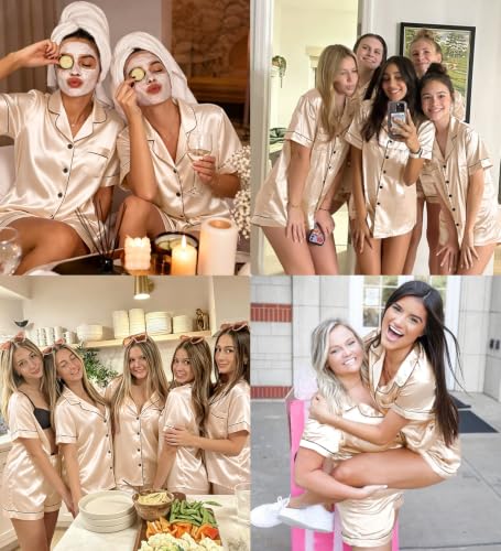 Image of SWOMOG Womens Silk Satin Pajamas Set Short Sleeve Sleepwear Button Down Top and Shorts Loungewear 2 Piece Pjs Set XS-3XL