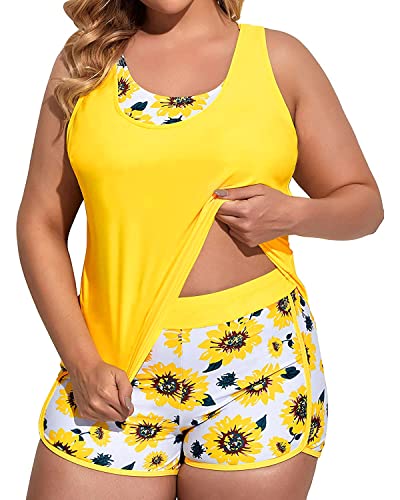 Image of Holipick Women Plus Size Swimsuits - Athletic 3 Piece Tankini with Shorts