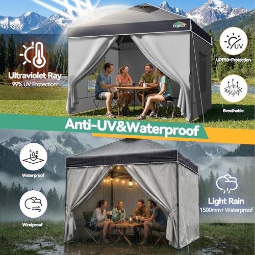 Image of COBIZI 10x10 Pop Up Canopy Tent with Sidewall,Outdoor Canopy,Gray