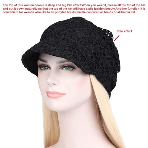 Qiwenjun Hats For Women Slouchy Beanie With Brim Cutout Spring Autumn Skull Cap With Brim Visor Womens Hats With Brims Black #TOP1