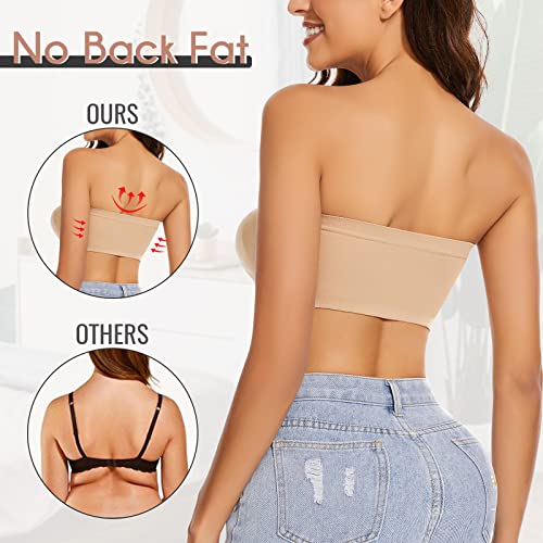 Image of Strapless Bra for Women Bandeau Bra Wireless Seamless Padded Tube Top Non-Slip Bandeau Top with Hook and Eye Closure