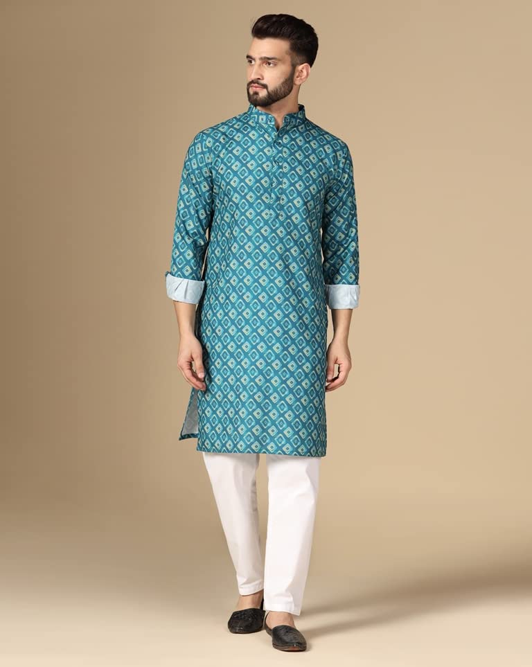 Image of Leriya Fashion Rayon Printed Regular Men's Kurta (LF-M144 Rama1