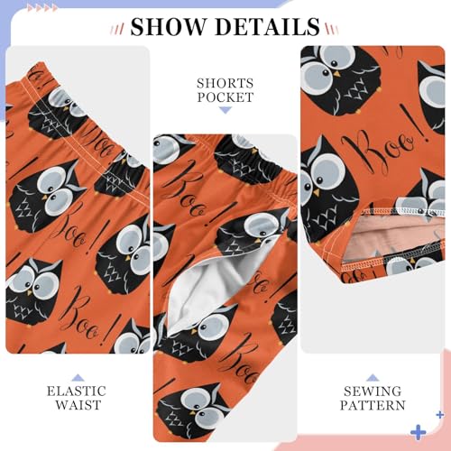 Owl Boo Print Boys Long Pants Soft Trousers Elastic Waist Kids Lounge Bottoms with Pockets S-XL4