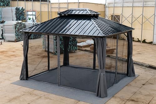 ZENITHLIVING Hardtop Gazebo, Steel Double-Roof Pavilion, Black, 10x10 Ft, Weather-Resistant