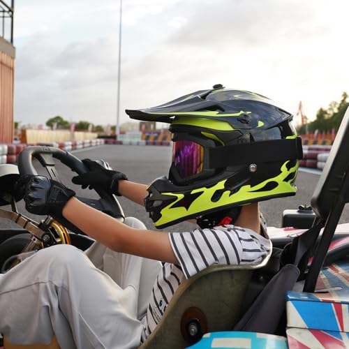Image of Youth Kids Dirt Bike Helmet for Boys & Girls,F001 Full Face Motorcycle Helmet for Off-Road ATV Street Riding Four Wheeler Mountain Bike with Goggles Gloves,DOT Approved
