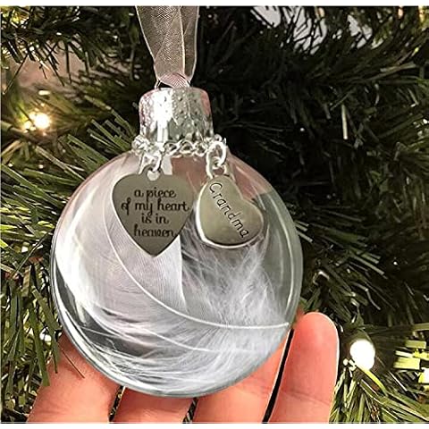 LYPER Clear Christmas Memorial Ornament Feather Ball - A Piece of My Heart is in Heaven Christmas Tree Decorations Memorial Hanging Pendant Gift 2.4''/60mm Round Clear Plastic Ball Ornament (Grandma) Cover