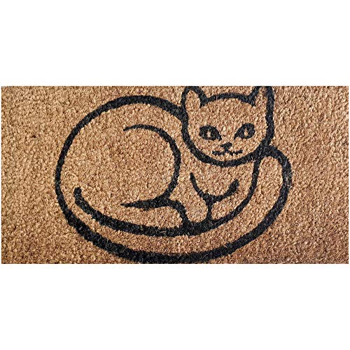 Bestlivings Paillasson en coco - 25 x 50 cm - Design : chat - Paillasson pour l'intérieur et l'extérieur - Fin - Dessous en PVC