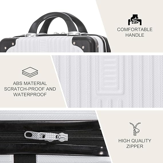 Image of Portable Hard Shell Cosmetic Bag Travel Case, Small Travel Hand Luggage with Elastic Band, Mini Abs Carrying Makeup Case Suitcase (B-Black-Whit)