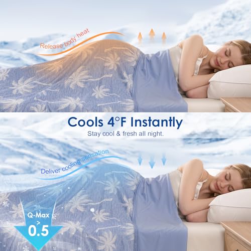 OMERAI Cooling Blanket for Hot Sleepers & Hot Flashes, Queen Size Lightweight Cooling Summer Throw Blanket，Double-Sided Cooling Effect, Breathable & Soft Summer Throw Blanket for Bed, 90"x90" (Blue) — view 2