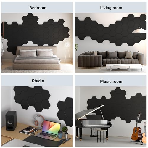 Image of Acoustic Panels, Magrowill 12-Pack Soundproof Wall Panels 14 X 12 X 0.4 Inches, Sound Absorbing Panels with Full Self-Adhesive, Interior Wall Decor Felt Tiles Board