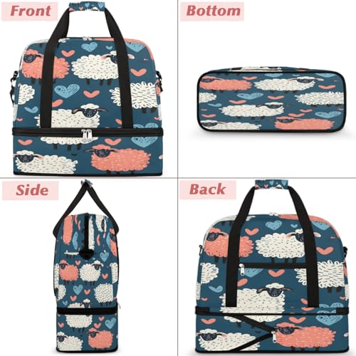 Travel Duffel Bags Cute Animal Sheep Foldable Weekender Bags for Women with Shoes Compartment Waterproof & Tear Resistant Carry on Overnight Luggage Duffel Bag Shoulder Sports Tote Bag3