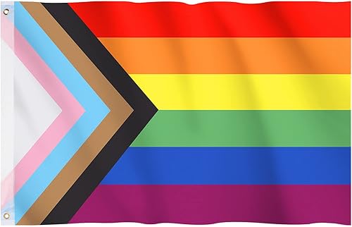 Hianjoo Bandera arcoíris de orgullo progresivo de 3 x 5 pies, bandera del mes del orgullo gay lesbiana LGBT, color vivo, a prueba de decoloración,