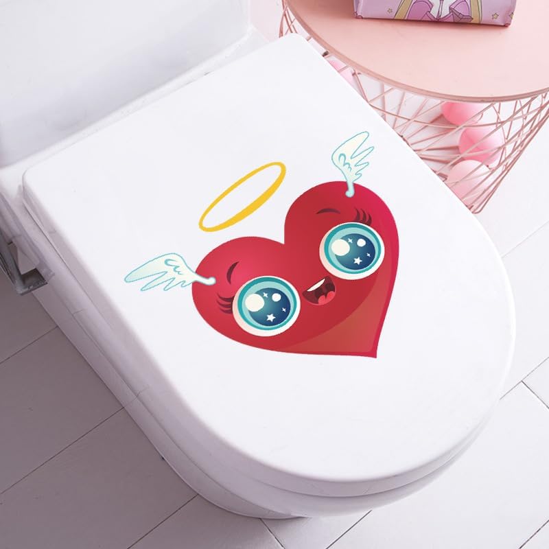 Valentine's Wing Heart Toilet Cover Sticker Decals,Hug Lovers Red Heart Love Tree Waterproof Toilet Lid Tank Seat Decals Cistern Self-Adhesive Bathroom Wall Sticker