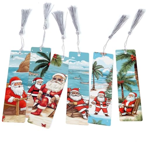 Marque-pages Père Noël à la plage avec pompon enfant et femme lot de 6