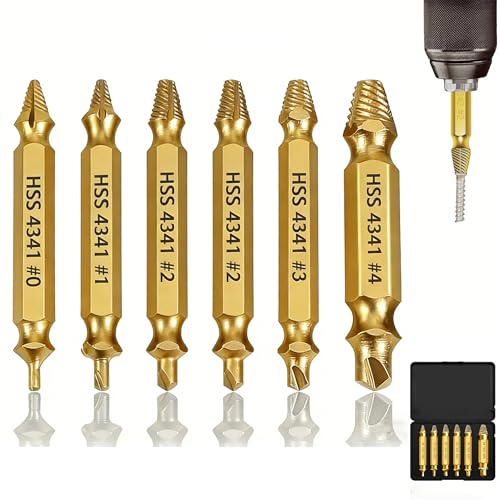 Lot de 6 Extracteurs Vis Endommagées Professionnels Extracteur Gauche pour Vis Endommagées HSS 4341 Outil de Dévissage Tournevis de Vissage Cassée...
