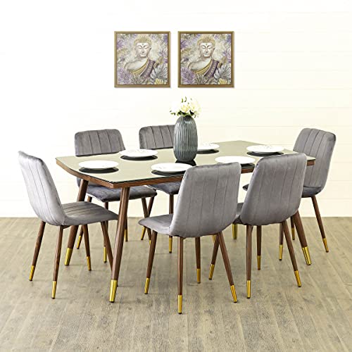 Image of Home Centre Noir Novelty Glass Top 6-Seater Dining Set with Chairs - Grey