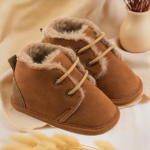 CENCIRILY Baby Booties Newborn Girl Boy shoes Infant Fleece Cozy Fur Lining Winter Warm Ankle Boots Rubber Sole Anti-Slip Prewalker Boots3