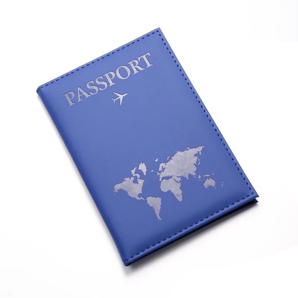 Fashion Airplane PU Cover Passport Holder - ID Document and Credit Card Case for Women and Men (Blue)