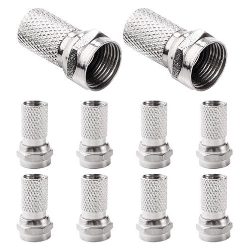 KUOQIY 10 Pièces Connecteurs à Vis de Type F, Connecteur F, Vis et Connecteurs de Type-F à Visser, pour Câble Coaxial D'antenne TV Satellite RG6, Argent