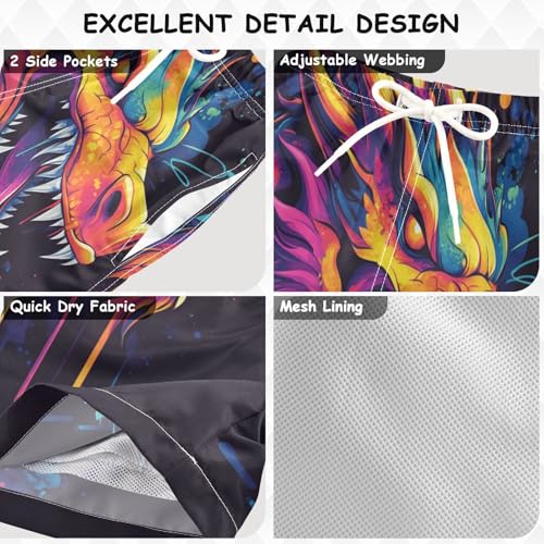 Pigsaly Boys' Swim Board Shorts Angry Dragon Painted Boy's Swim Trunks Kids Swimwear M3