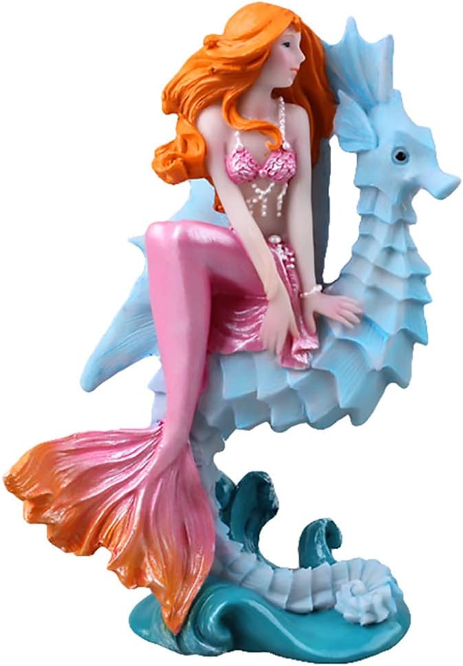Aquarium Ornament - Seahorse Mermaid Decorations,Fish Tank Supplies Accessories,Mermaid Gifts for Girls, Mediterranean Princess Statue Home Decoration