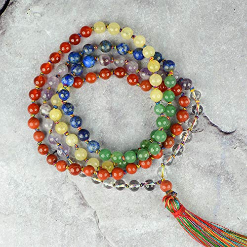 Image of Reiki Crystal Products Natural Reiki Feng-Shui Mala Necklace 6 mm Crystal Stone 108 Bead Jaap Mala for Men and Women