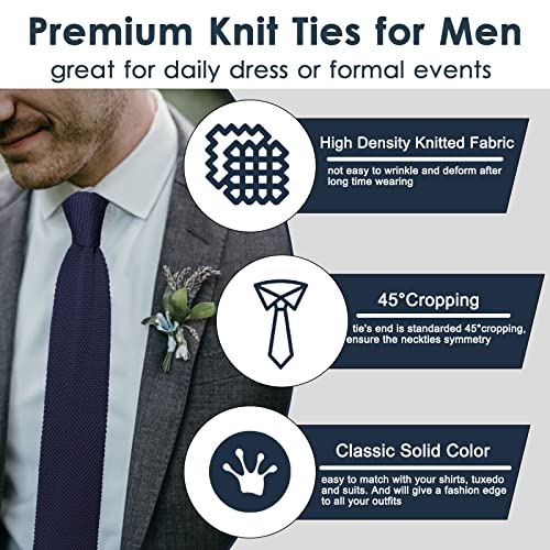 Image of Mantieqingway Pointed Knit Ties for Men Pure Color 2.76'' Skinny Neck Tie Formal Business Knitted Tie for Daily Wedding Party