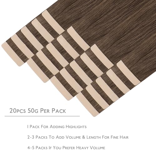 Image of Wennalife Tape in Hair Extensions Human Hair, 20pcs 50g 20 inch 5D Remy Hair Extensions for Women Tape Ins Straight Extensiones De Cabello Humano Skin Weft