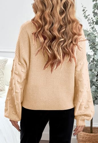 Image of Girls Crewneck Knit Pullover Sweaters Long Lantern Sleeve Oversized Knit Cute Jumper Tops