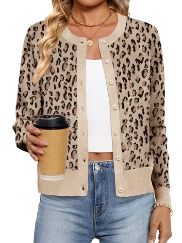 Bellcoco Womens Cardigan Sweaters Lightweight Crew Neck...