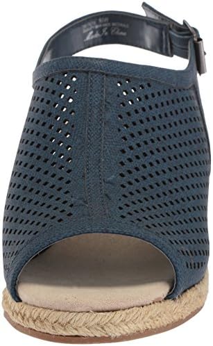 Easy Street Women's Stacy Wedge Sandal, Denim Linen Print, 9 X-Wide | Image 1