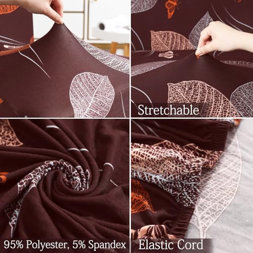 Image of Stretchable Dining Chair Cover - Washable, Removable, Anti-Slip, Protector, Universal Fit (Set of 1, Maroon Leaf)
