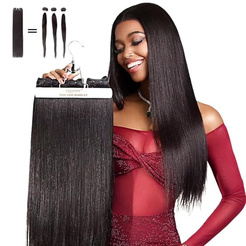 TRIIPPY Yaki Straight Human Hair Bundles,100% Raw Cambodian Hair Sew