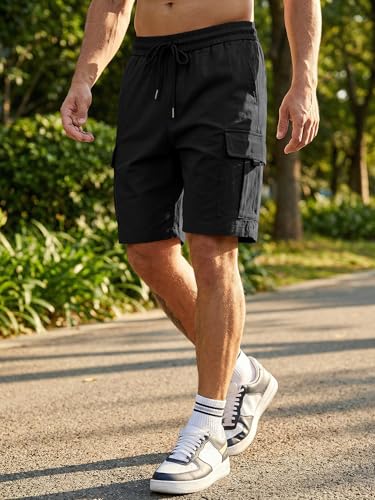 JMIERR Mens Stretch Cargo Shorts Cotton Classic Drawstring Relaxed Fit Extreme Motion Hiking Shorts,US 36(L),Black - Image 2