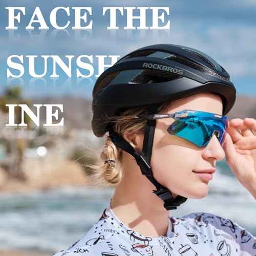 Image of ROCKBROS Cycling Glasses Sports Sunglasses with Anti Blue Lenses Men Cycling Glasses MTB Biking Sunglasses, Medium