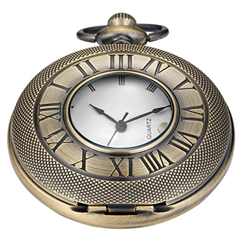 Image of Hollow Roman Digital Pocket Watch Cover for Men, Calendar Roman Dial Men's Pocket Watch with Chain