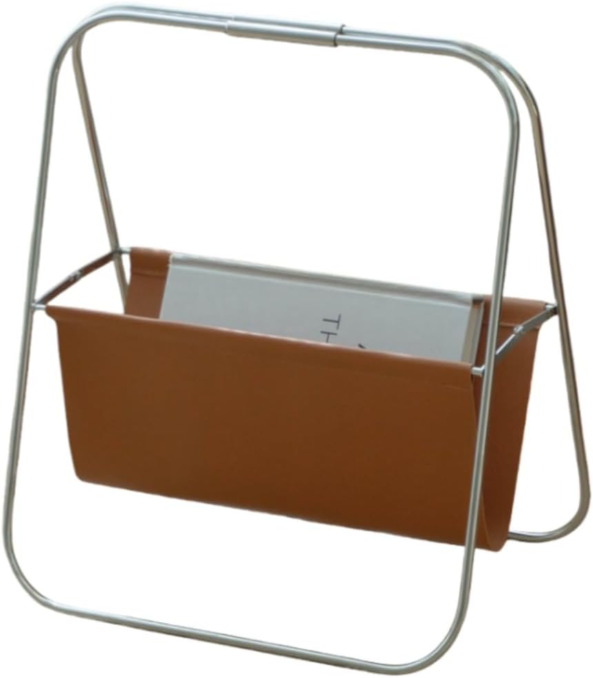 レトロデザイン ステンレス＆革製 折りたたみ式 マガジンラック 大容量 本棚 新聞収納 リビング オフィス用 ヴィンテージ 収納 黒