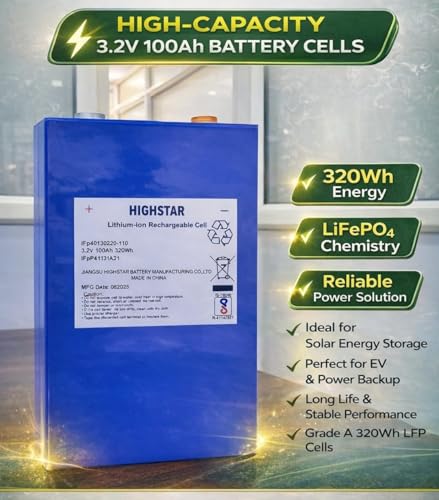 Image of Prismatic Cell 3.2V, 100Ah, for LiFePO4 Cell, 3.2V,100Ah [ Pack of 4, M6 Screws, Busbars ], High Star, 4000+ Duty Cycle,IR 0.3-0.4 Milli Ohms BIS Approved, for Solar, Inverter, UPS, EV.