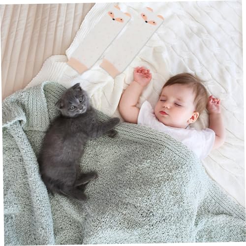 Cartoon Knee Elbow Protector Pads Soft Elastic Leg Warmers for Crawling Winter Non Slip Cushioned Socks with Fox Design3