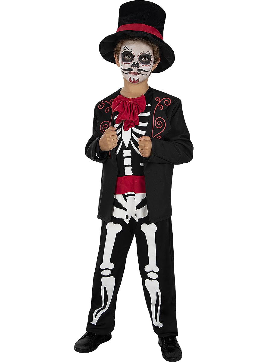 Funidelia | Disfraz de Día de los Muertos esqueleto para niño Calavera mexicana, Halloween, Día de los muertos - Disfraz para niños para Carnaval y Halloween - Negro