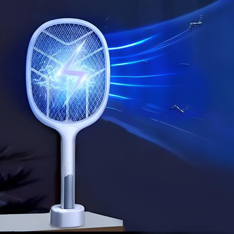 Mosquito Bat with UV Light Lamp Five Nights Mosquito Killer Autokill 2 in 1 Mosquito Racket 1200mAh Lithiumion Rechargeable Battery White Racket (Battery) 3