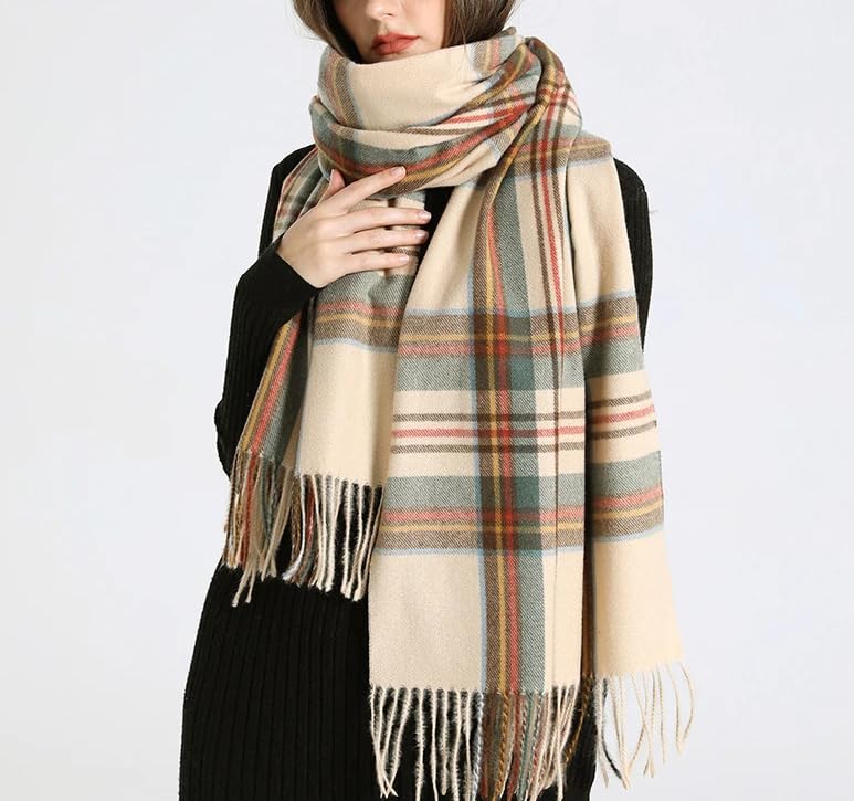 Dninmim Bufanda a cuadros para mujer, para invierno, cálida, cachemira, larga, con borla, chal