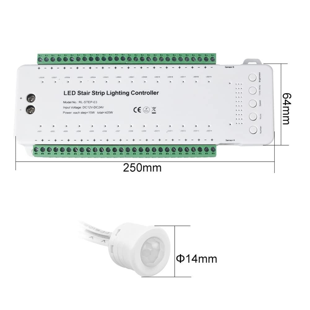 Contrôleur de capteur de mouvement LED d'escalier - Contrôleur à induction - Variateur de bande LED - Contrôleur d'éclairage d'escalier